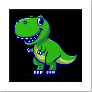 Cute Baby Dino Cartoon Illustration Posters and Art